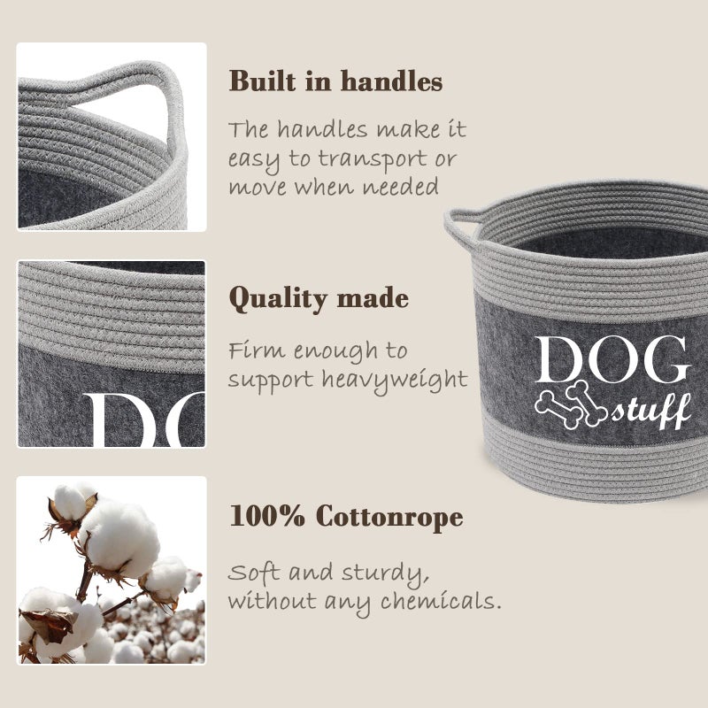 Morezi Cotton felt round dog toy box and dog toy basket storage with handle, doggie toy bin - Good idea for organizing pet toys, blankets, leashes, clothing, dry food and any doggie stuff - Image 4